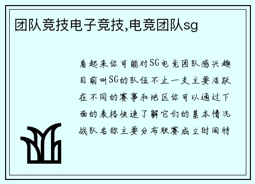 团队竞技电子竞技,电竞团队sg